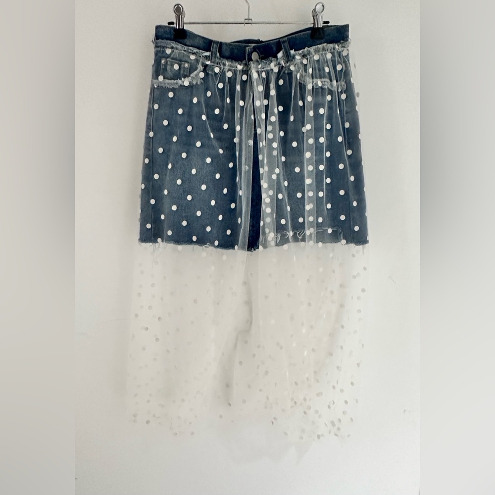 SHE Denim skirt with polka dot sheer cover L